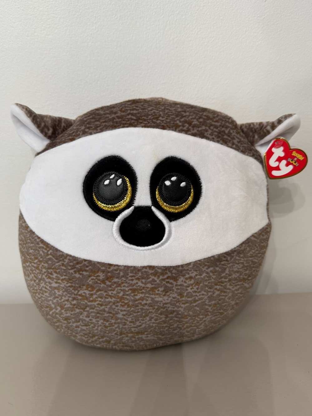 Ty Squish Boos Plush Sloth in Brown and White with Red Heart Tag